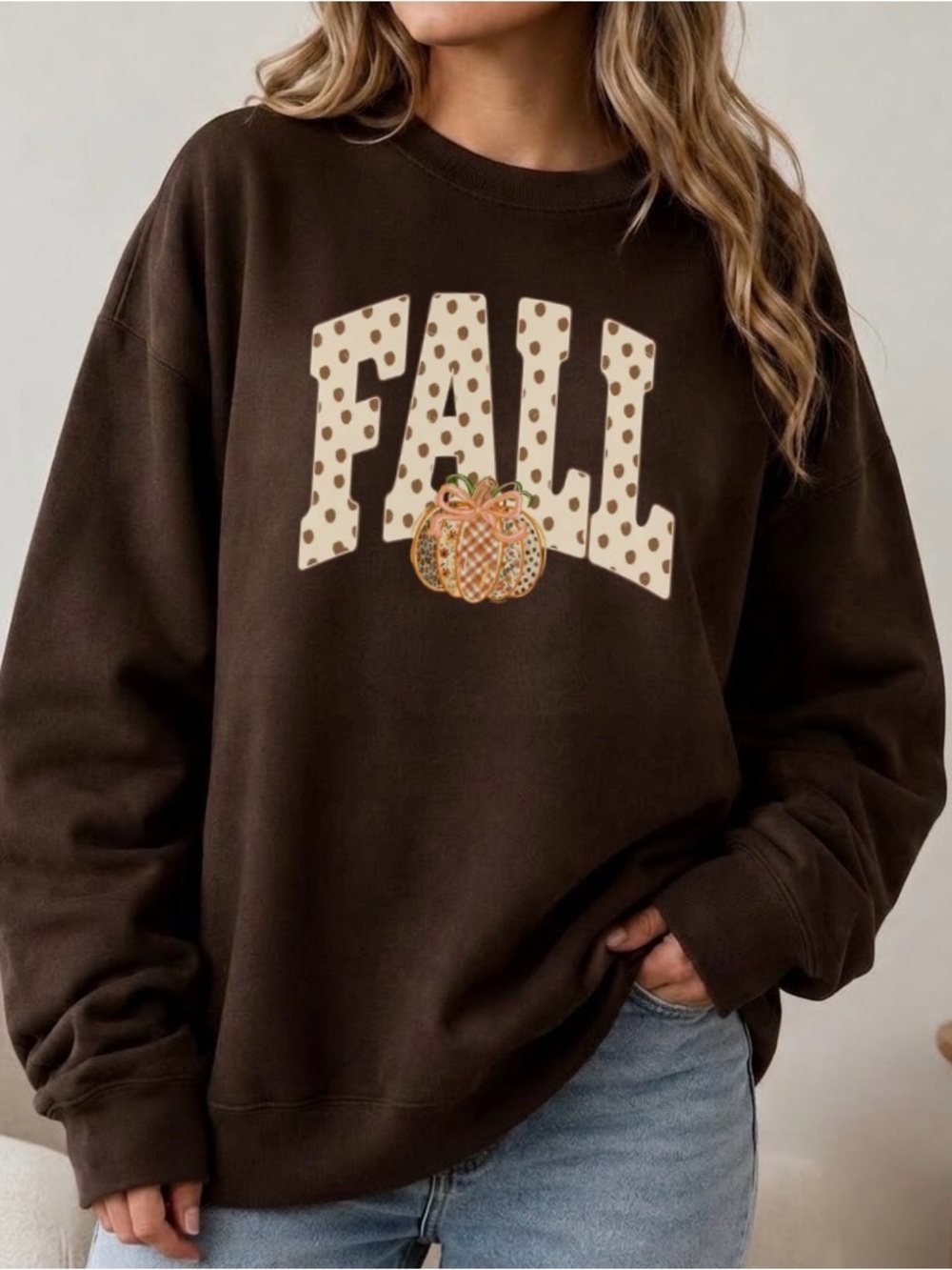 Preppy Fall Polka Dot Pumpkin Bow Sweatshirt Coquette Autumn Vibe